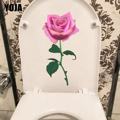 YOJA 10.6X21CM Pink Rose Branch Bedroom Wall Decal Creative WC Decor Toilet Seat Sticker T1-1931