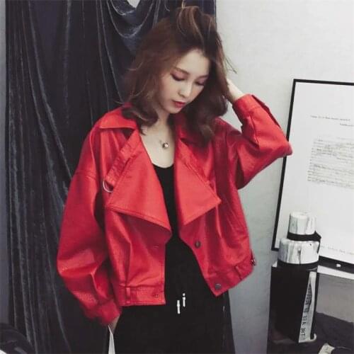 Female Jacket 2021 New Hong Kong Style Casual Short Womens Jacket Motorcycle Leather Jacket Womens Jackets Korean Style Loose