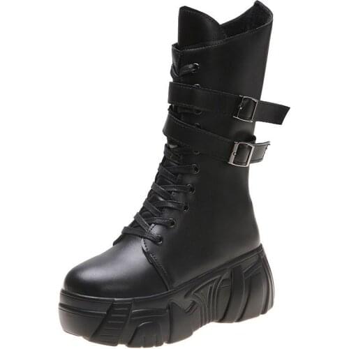 Female Autumn New Fashion Martin Boots Footware Soft Cross-Tied Ankle Thick Bottom Platform Boots