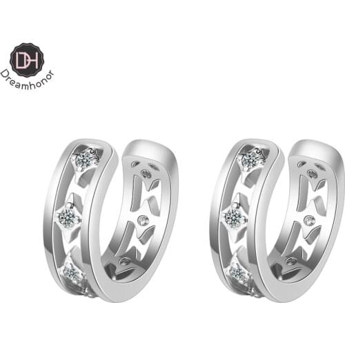 Dreamhonor 2021 Newest Design Fashion 925 Sterling Silver Zirconia Crystal Round Clip Earrings For Women Simple Earrings Jewelry