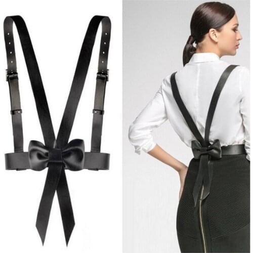 HATCYGGO Women Leather Harness Belt Body Bondage Cage Sculpting Harness Waist Belts Female Black Suspenders Belt Bow Straps