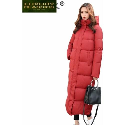 Winter Coats Female Women 90% White Duck Down Jacket Thick Slim X-Long Down Parka Hooded Warm Clothes 2021 Hiver 80002