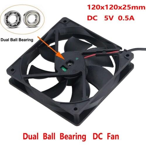 10 Pcs Gdstime USB DC 5V 120mm x 25mm Dual Ball 120x120x25mm Cooler Brushless Motor Cooling Fan 12cm 12025B High Hirflow 2000RPM