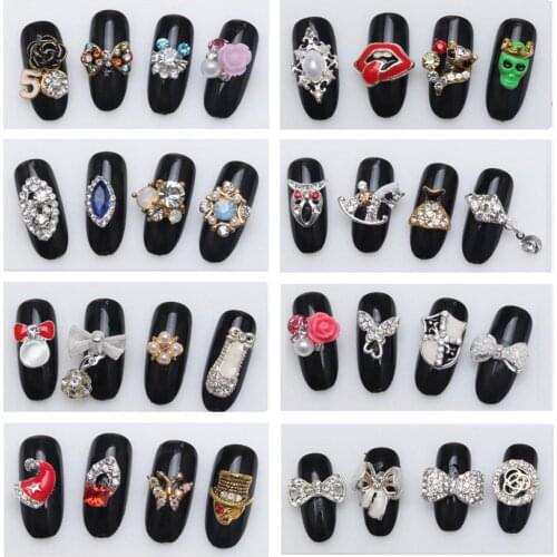 Nails 10Pcs/Set 3D Alloy Nail Art Decorations Flower Bow Cross Design Manicure Beauty Plating Laser Nails Metal Studs