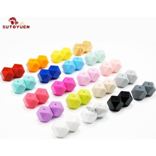 20pc 17mm BPA Free Hexagon Silicone Beads for Teether Silicone Hexagon Teether Bead for Necklaces Teething Bracelets Mix 20Color