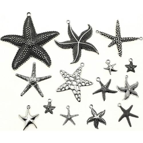 40g Antique Silver Plated Zinc Alloy Random Mix Styles Starfish Charm For DIY Jewelry Making