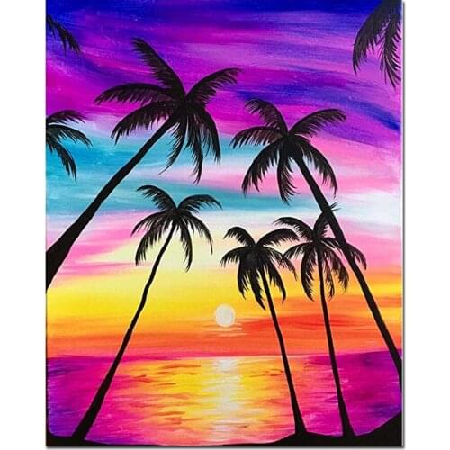 5D DIY Diamond Painting Landscape Coconut Tree Cross Stitch Patterns Diamond Painting kits for Embroidery with Beads