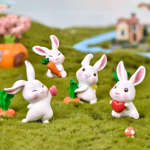 6pcs Cartoon Rabbit Bunny Miniature Figurine Micro Landscape Ornaments Desk Mini Dollhouse Toy Fairy Garden Accessory