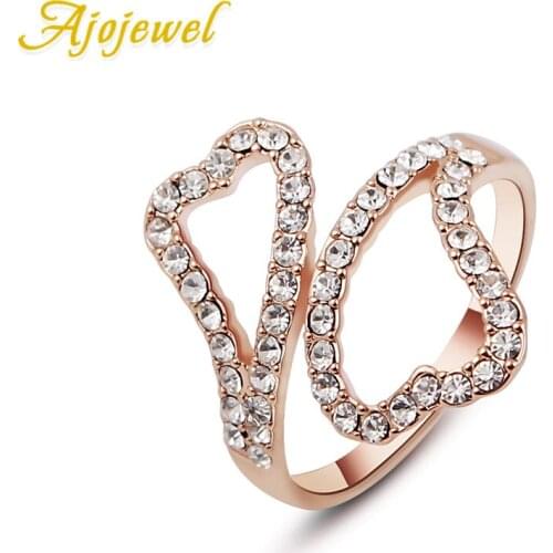Ajojewel Top Quality Double Heart Ring For Women New Engagement Gift Rose-Gold-Color