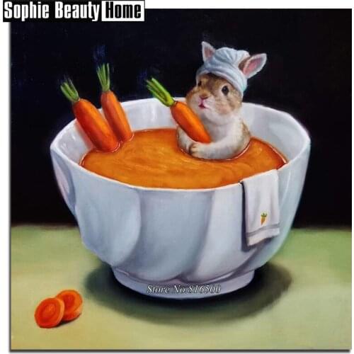 DIY Diamond Painting Cross Stitch Diamond Mosaic Needlework Crafts Rabbit and Carrot Full Diamond Embroidery Home Decor 061101
