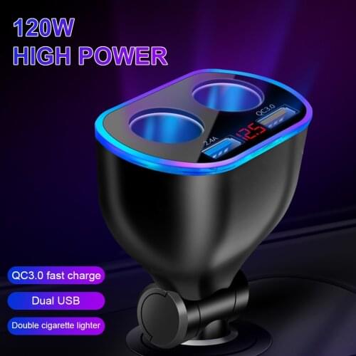 Car Charger 12/24V Lighter Adapter Splitter With Dual USB Digital Voltmeter LED Night Light QC 3.0 Fast Charge For Phone Tablet