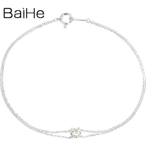 BAIHE Solid 18K White Gold 0.15CT/0.20CT/0.25CT/0.30CT/0.35CT/0.40CT/0.50CT H/SI Natural Diamond Fine Jewelry Diamond Bracelet