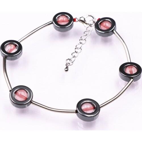 Ethnic Style Natural Stone Hematite Beads Strand Bracelet for Women 12mm Hematites Round Crystal Watermelon Bangle 7.5inch A573