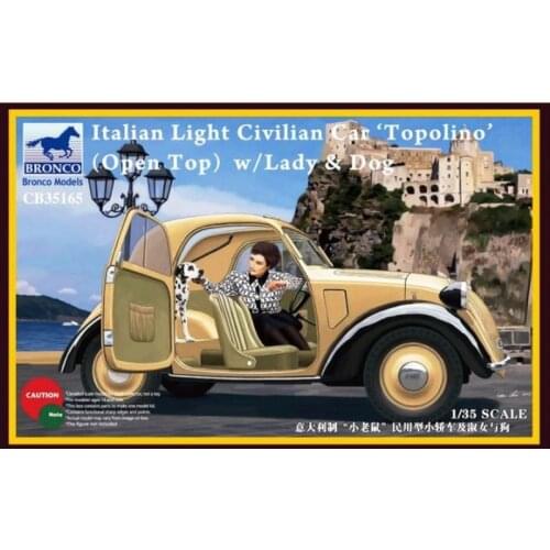 BRONCO CB35165 1/35 Italian Light Civilian Car 'Topolino' (Open Top) w/Lady - Scale Model Kit