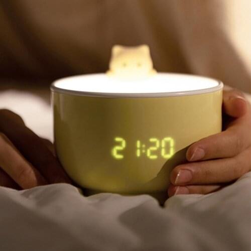 80% HOT SALE Alarm Clocks USB Powered Cats Teacup ABS LED Night Light Digital Clock for Desk Cats Teacup Night Lights Clock