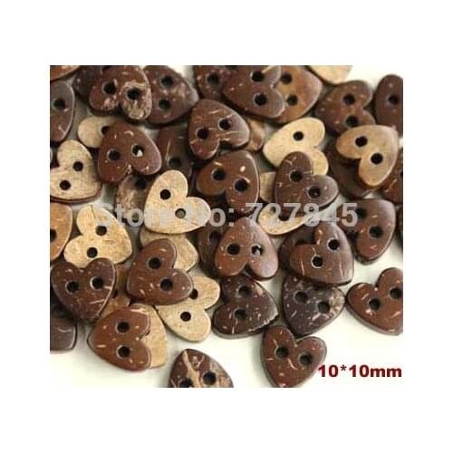 50pcs/Lot 10*10mm Kawaii heart shape design coconut button Wooden buttons for craft wood button (SS-k500-312)
