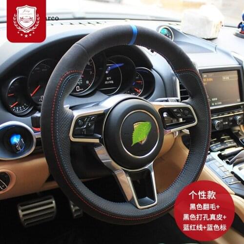 For Porsche Cayenne Panamera 911 Boxster Macan Hand-Stitched Suede Leather Car Steering Wheel Cover Car Accessories