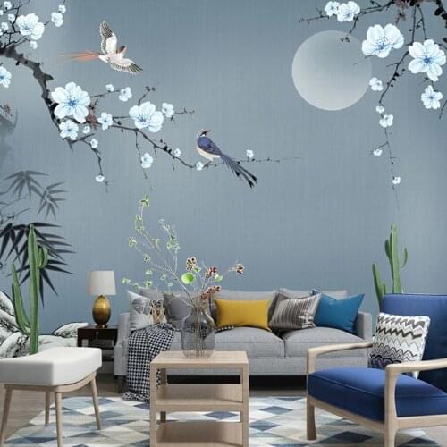 Custom Mural Wallpaper Chinese Style Flower Bird Hand Painted Wall Painting For Living Room Sofa TV Background Home Decoration