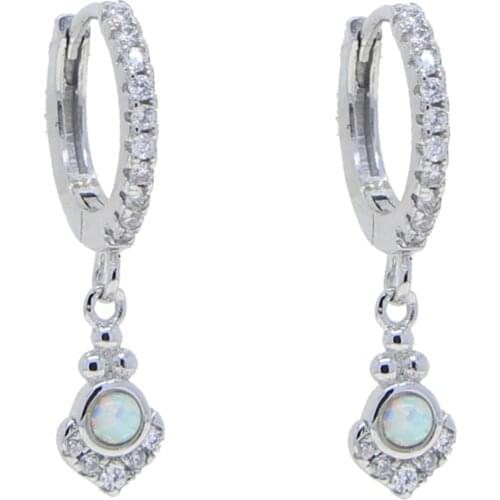 Geometric real 925 Sterling Silver Hoop Earrings Rectangular Created White Fire Opal Earrings Fine Jewelry Accessories for party