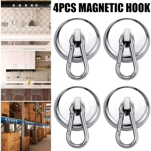 HOT Magnetic Hooks Strong Heavy Duty Neodymium Magnet Hooks with Swivel Carabiner Hook for Refrigerator 4pcs NDS