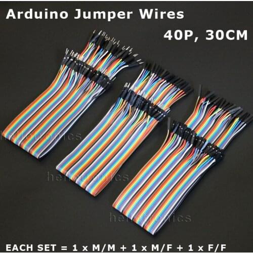 Hellotronics Premium 300mm 1 Set = 1 x M/M + 1 x M/F + 1 x F/F No Bad Glue Smell 40 Pins Breadboard Jumper Wires For Arduino