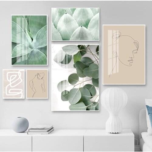 Art Canvas Painting Wall Pictures For Living Room Decor Green Plant Abstract Lines Vintage Poster Nordic Posters And Prints Wall