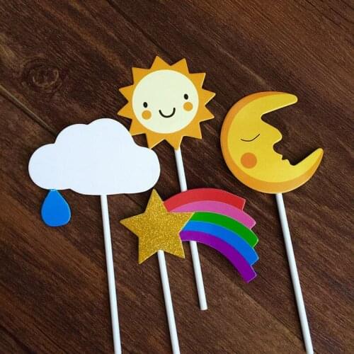 Cardboard Set Sun Moon Rainbow Cloud Happy Birthday Cake Topper Birthday Cake Card Decoration