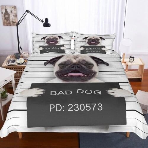 Black and White Dog Print Bedclothes Set Up with Cute Hafur Dog Duvet Covers Set Up with Twins Full Queen King Bed Linen Set