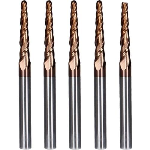 5pcs/lot R1.0*D4*20.5*50L*2F HRC55 Tungsten solid carbide Coated Tapered Taper Ball Nose End Mill cone type cnc milling cutter
