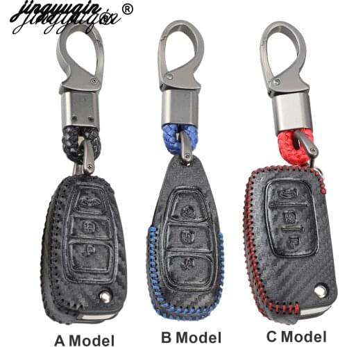 Jingyuqin Car Styling Leather Keychain Cover Case Holder For Ford Focus 2 3 4 MK2 MK3 MK4 Kuga Mondeo Fusion Ecosport Fiesta