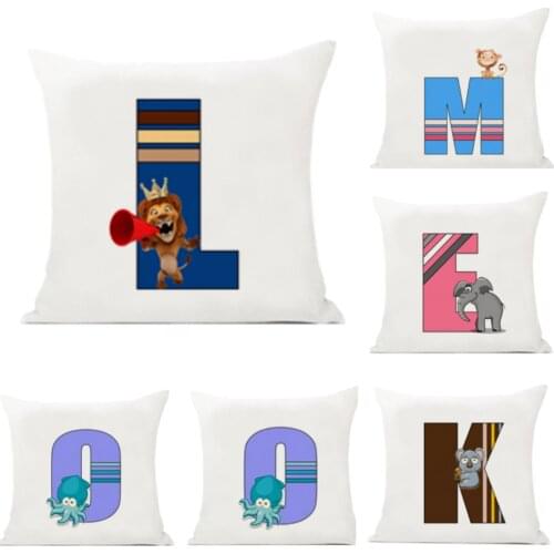 Cute Cartoon Animal Cushion Cover for Children Room Water Color English Letter Alphabet Print Pillow Case Pillowcase 45x45cm