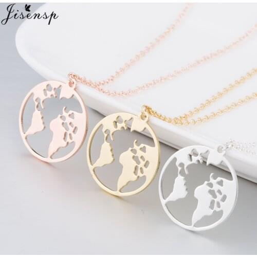 Jisensp Trendy Origami Globe World Map Necklace for Women Fashion Jewelry Geometric Round Necklaces Pendants Earth Day Gift