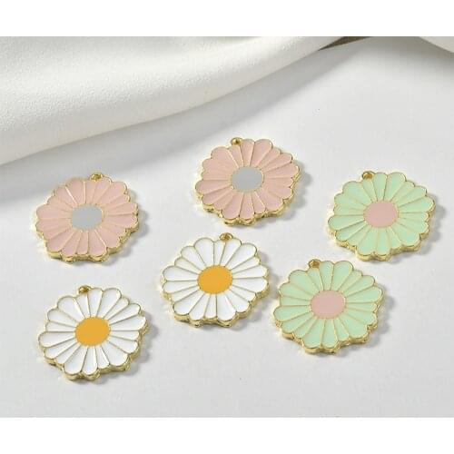 Fashion Earring DIY Material 30pcs/Lot 23mm Oil Drop Daisy Flower Alloy Necklace Pendants Ornament Accessories Floral Charms