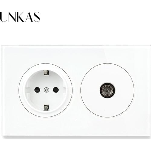 UNKAS 16A EU Standard Port + Female TV Jack Wall Socket 146MM*86MM Luxurious Crystal Glass Panel Outlet