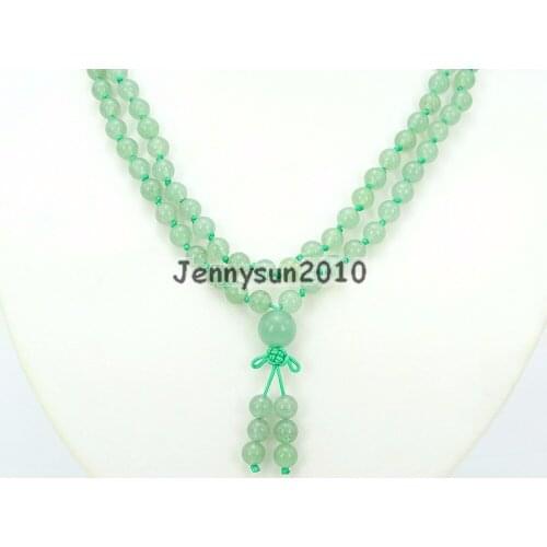 Natural Green Aventurine 6mm Gems Stone Buddhist 108 Beads Prayer Mala Knot Necklace Multi-Purpose 5Strands/Pack