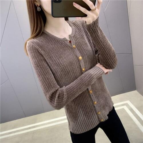 Room 194294 side row No.1 Middle] real shot spring dress solid round neck velvet knitted cardigan [1088] 50