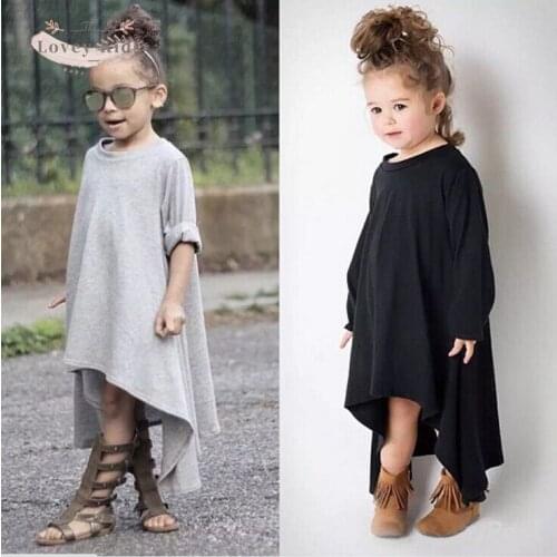 2020 Autumn Toddler Baby Girl Dress Casual Cotton Long Sleeve O Neck All-match Basic Dresses Pullover Solid Fall Clothes