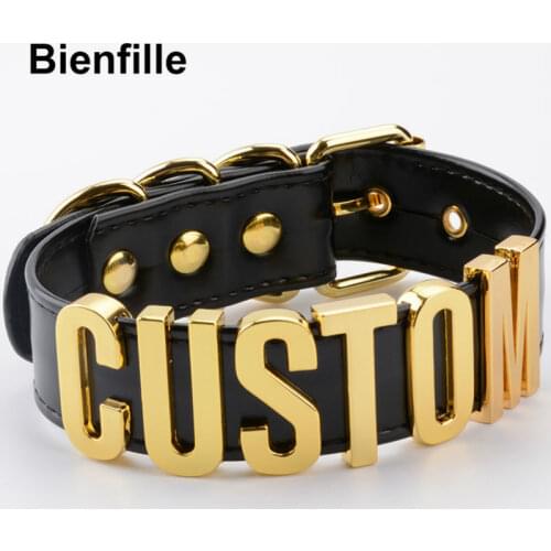Romantic Gift Customized Choker Collar Necklace PU Leather Custom Personalized Name Choker Cosplay Choose Letters Necklace Women