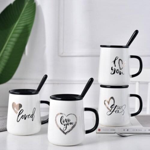 Personalised Ceramic Coffee Mug with Spoon Large Capacity Nordic Esspresso Cup Hand Painted Creative Couple Mug Drinkware DA60MK