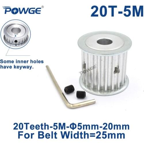 POWGE Arc HTD 5M 20 Teeth Synchronous Timing Pulley Bore 6/8/10/12/12.7/14/15/16/18mm for Width 25mm HTD5M Belt 20Teeth 20T