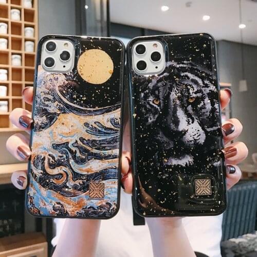 Luxury Tiger Gold Foil Glitter Silicone phone Case For iphone 11 12Mini Pro max X XR XS MAX SE 2020 6 6S 7 8 plus bling cover