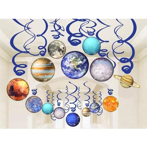 30pcs Outer Space Foil Spirals Wall Hanging Swirl For Kids Cosmic Theme Party Planet Drop Ornaments Birthday Party Decorations