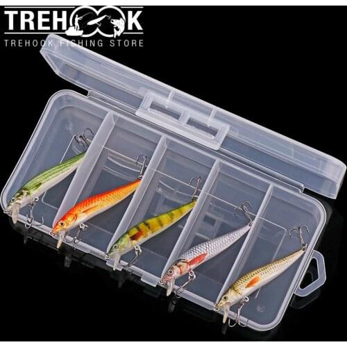 TREHOOK 5pcs Mini Crankbaits Fishing Lures 60mm 2.4g Floating Black Minnow Lure Set Of Wobblers For Pike With Fishing Tackle Box