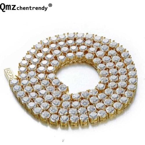Top Quality Hip Hop Bling CZ Iced out 1 Row Pharaoh Link Chain Necklace Women Men Copper Tennis Chain Jewelry Drop Shipping