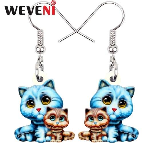 WEVENI Acrylic Mothers Day Cute Blue Cat Earrings Dangle Drop Baby Animal Jewelry For Women Kids Pet Lovers Festival Decoration