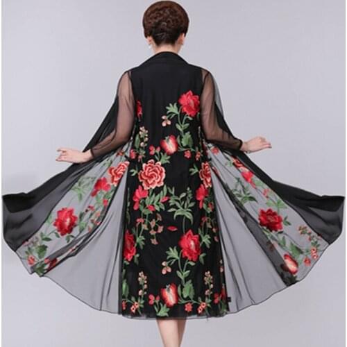 Summer Womens National Style Heavy Duty Embroidered Jacket Cardigan New Medium Long Shawl Embroidered Jacket Plus Size S-5XL
