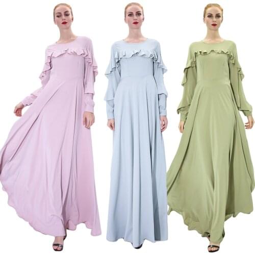 Women Long Dress Muslim Abaya Ramadan Islamic Clothing Arab Jilbab Ruffle Maxi Robe Party Elegant Dresses Kaftan Ball Gown New