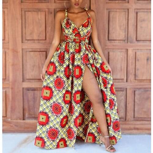 Women African Print Casual Dress Dashiki Traditional Costume Fashion Side Slit Long Maxi Dress Party African Dresses for Women