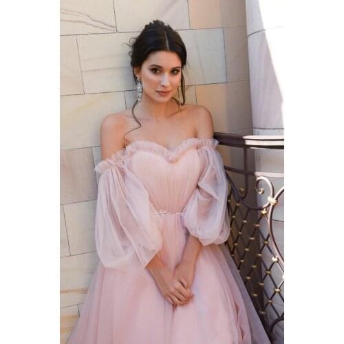 GY Romantic Summer pink Wedding Dress A-Line Appliques Puff Sleeves Bride Dress White Lace Wedding Gown Free Shipping