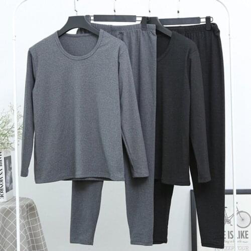 Winter Loose Plus Size Cotton Round Neck Autumn Clothes Long Pants Suit 7Xl New Mens Stripes Thermal Underwear Oversized Autum